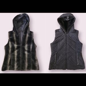 Kristen‎ Blake | EUC Reversible Faux Fur Puffer Zip up Vest Hooded Size M